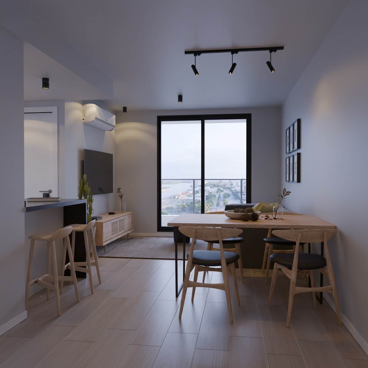 Living comedor con ventanal al río