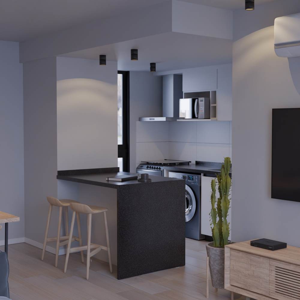 Cocina de departamento de un dormitorio